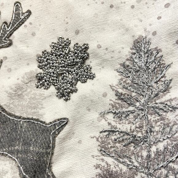Nicole Miller Christmas Tree Skirt 50" Beaded Embroidered Deer Winter Scene - Picture 3 of 5
